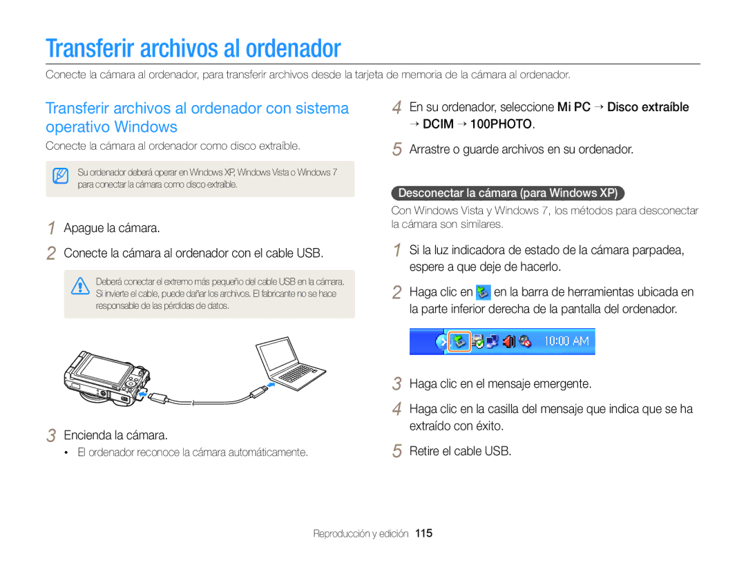 Samsung EC-EX2FZZBPWE1, EC-EX2FZZBPBE1, EC-EX2FZZBPBDE, EC-EX2FZZBPBIL, EC-EX2FZZBPWIL manual Transferir archivos al ordenador 