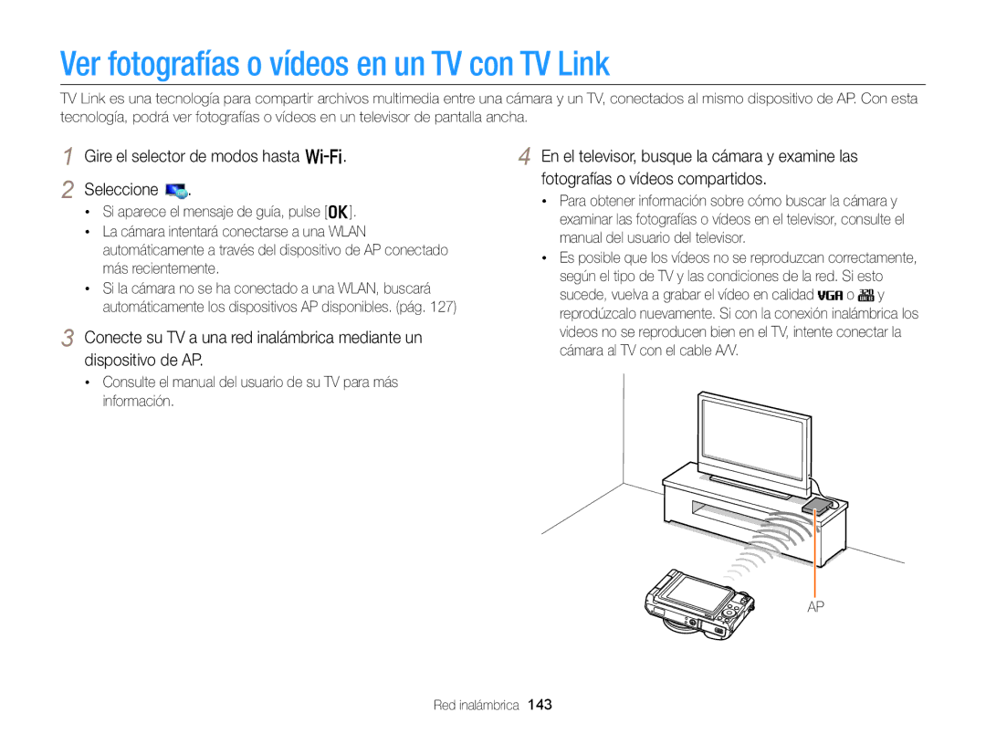 Samsung EC-EX2FZZBPWIL, EC-EX2FZZBPBE1, EC-EX2FZZBPWE1, EC-EX2FZZBPBDE manual Ver fotografías o vídeos en un TV con TV Link 