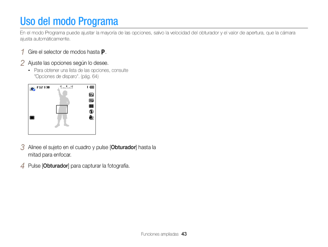 Samsung EC-EX2FZZBPWIL, EC-EX2FZZBPBE1, EC-EX2FZZBPWE1, EC-EX2FZZBPBDE, EC-EX2FZZBPBIL manual Uso del modo Programa 