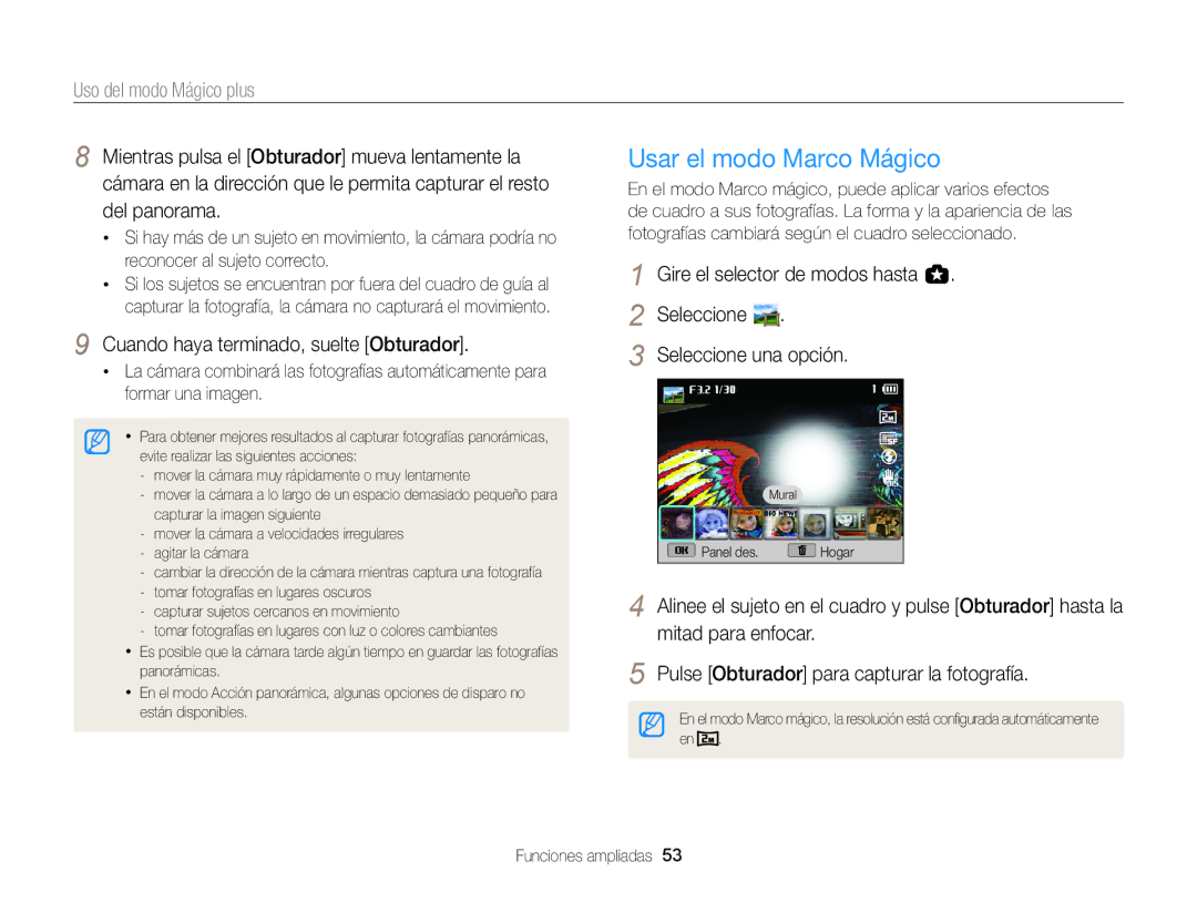 Samsung EC-EX2FZZBPWIL, EC-EX2FZZBPBE1, EC-EX2FZZBPWE1, EC-EX2FZZBPBDE, EC-EX2FZZBPBIL manual Usar el modo Marco Mágico 