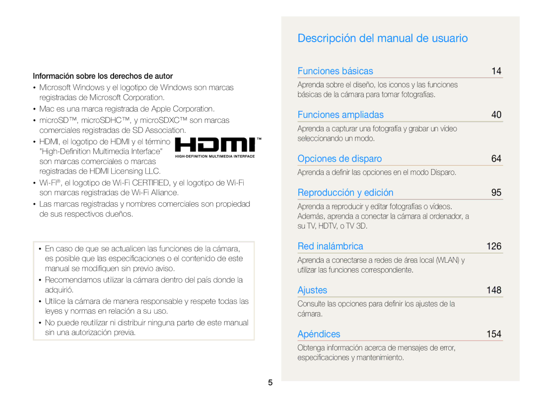 Samsung EC-EX2FZZBPWE1, EC-EX2FZZBPBE1, EC-EX2FZZBPBDE, EC-EX2FZZBPBIL Descripción del manual de usuario, 126, 148, 154 