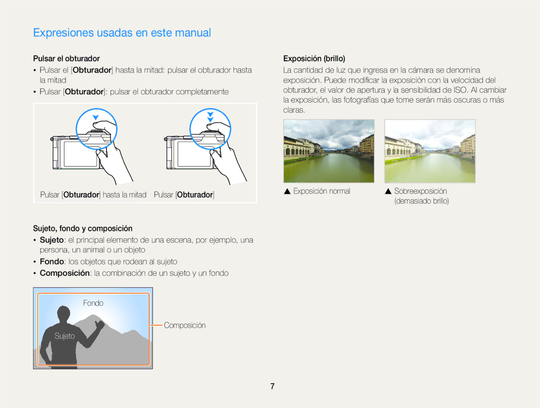 Samsung EC-EX2FZZBPBIL, EC-EX2FZZBPBE1, EC-EX2FZZBPWE1, EC-EX2FZZBPBDE Expresiones usadas en este manual, Sujeto 