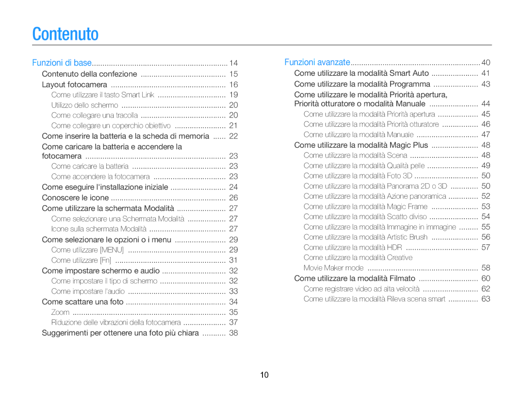 Samsung EC-EX2FZZBPWE1, EC-EX2FZZBPBE1 manual Contenuto, Come selezionare le opzioni o i menu 