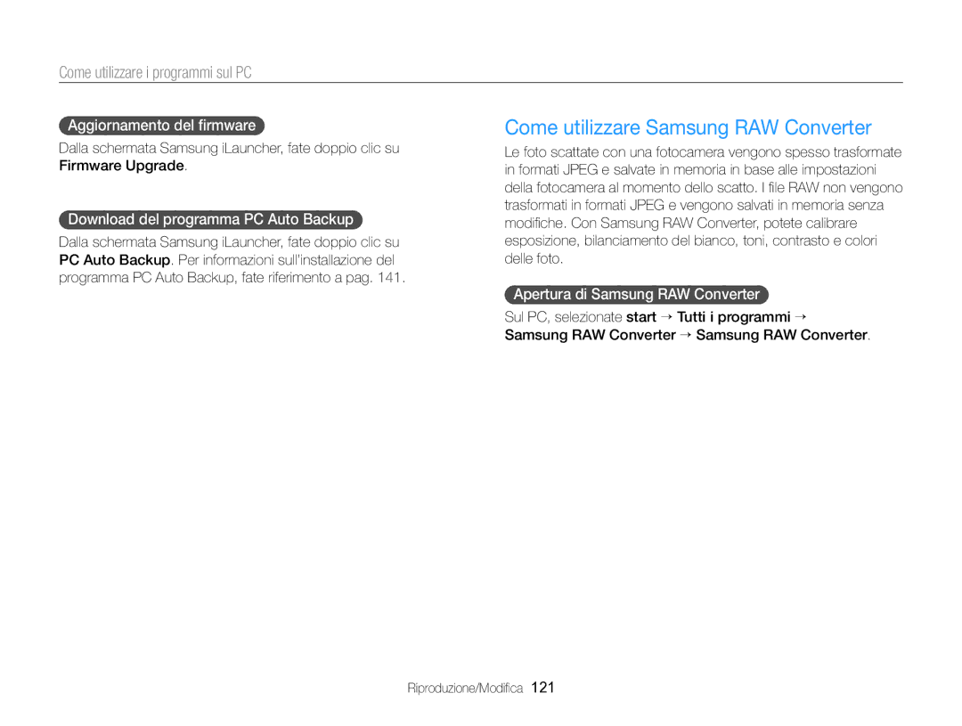 Samsung EC-EX2FZZBPBE1 Come utilizzare Samsung RAW Converter, Aggiornamento del ﬁrmware, Apertura di Samsung RAW Converter 