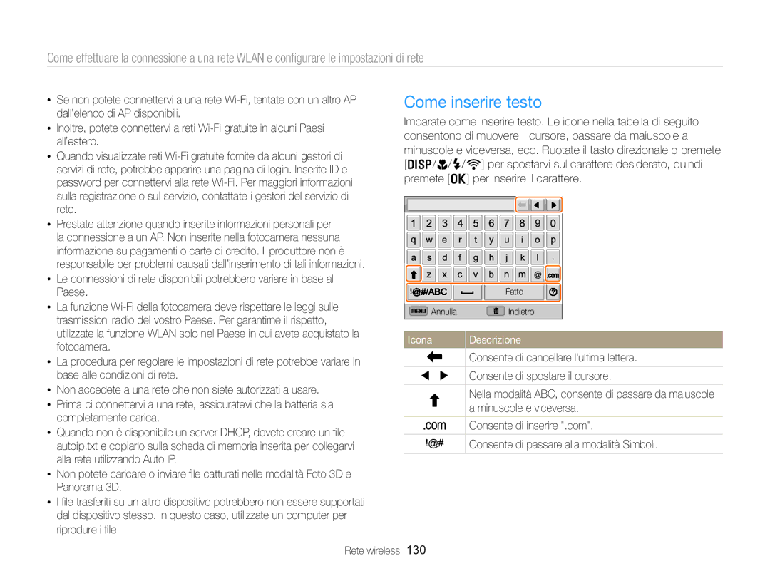 Samsung EC-EX2FZZBPWE1, EC-EX2FZZBPBE1 manual Come inserire testo, IconaDescrizione 