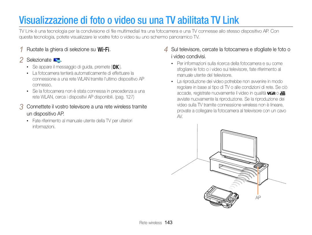 Samsung EC-EX2FZZBPBE1, EC-EX2FZZBPWE1 manual Visualizzazione di foto o video su una TV abilitata TV Link 