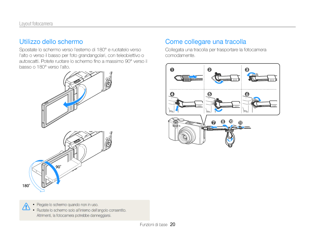 Samsung EC-EX2FZZBPWE1, EC-EX2FZZBPBE1 manual Utilizzo dello schermo, Come collegare una tracolla 