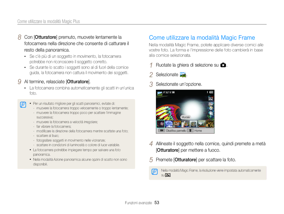 Samsung EC-EX2FZZBPBE1, EC-EX2FZZBPWE1 manual Come utilizzare la modalità Magic Frame 
