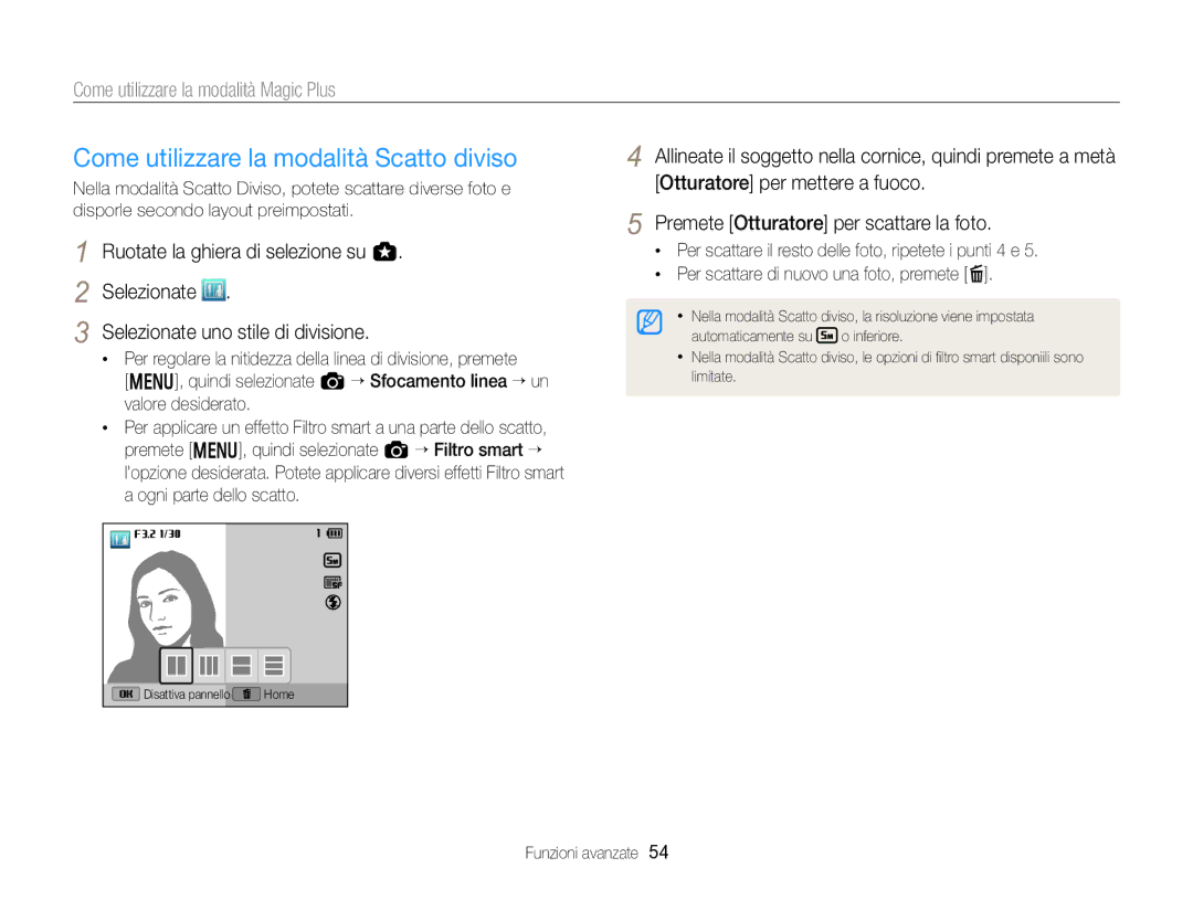 Samsung EC-EX2FZZBPWE1, EC-EX2FZZBPBE1 manual Come utilizzare la modalità Scatto diviso 