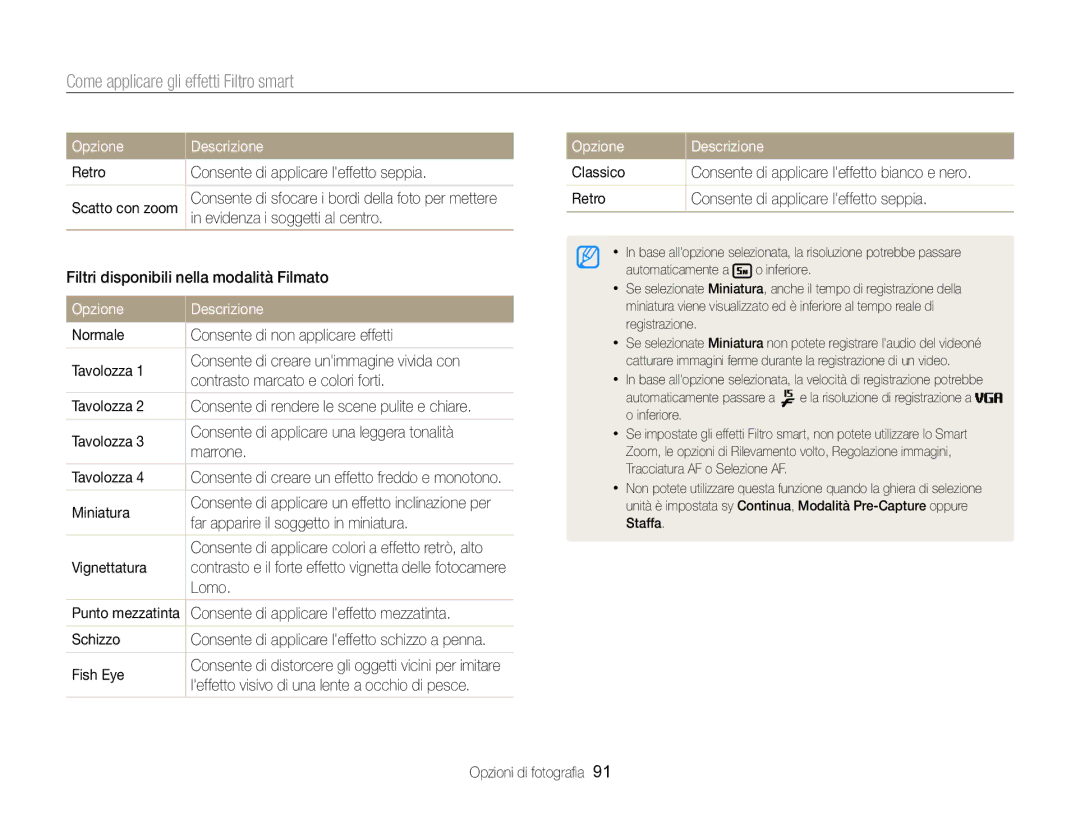 Samsung EC-EX2FZZBPBE1 manual Come applicare gli effetti Filtro smart, Retro Consente di applicare leffetto seppia 