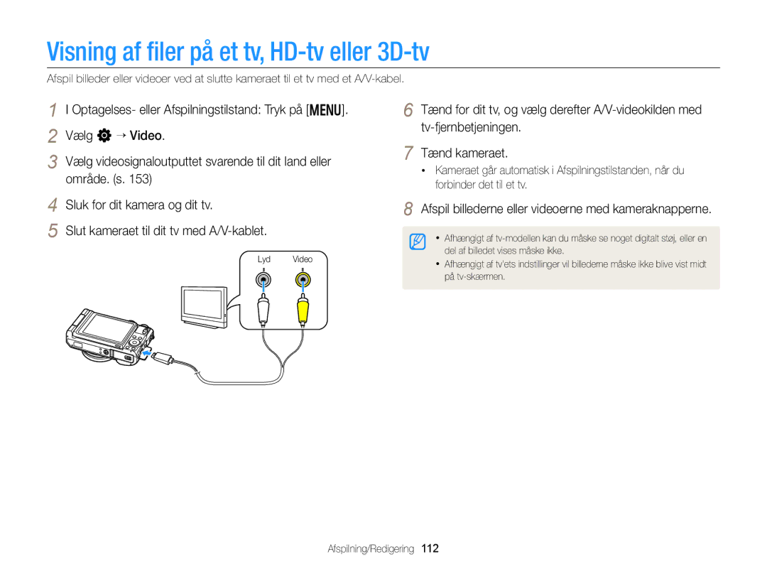 Samsung EC-EX2FZZBPWE2 Visning af ﬁler på et tv, HD-tv eller 3D-tv, Afspil billederne eller videoerne med kameraknapperne 