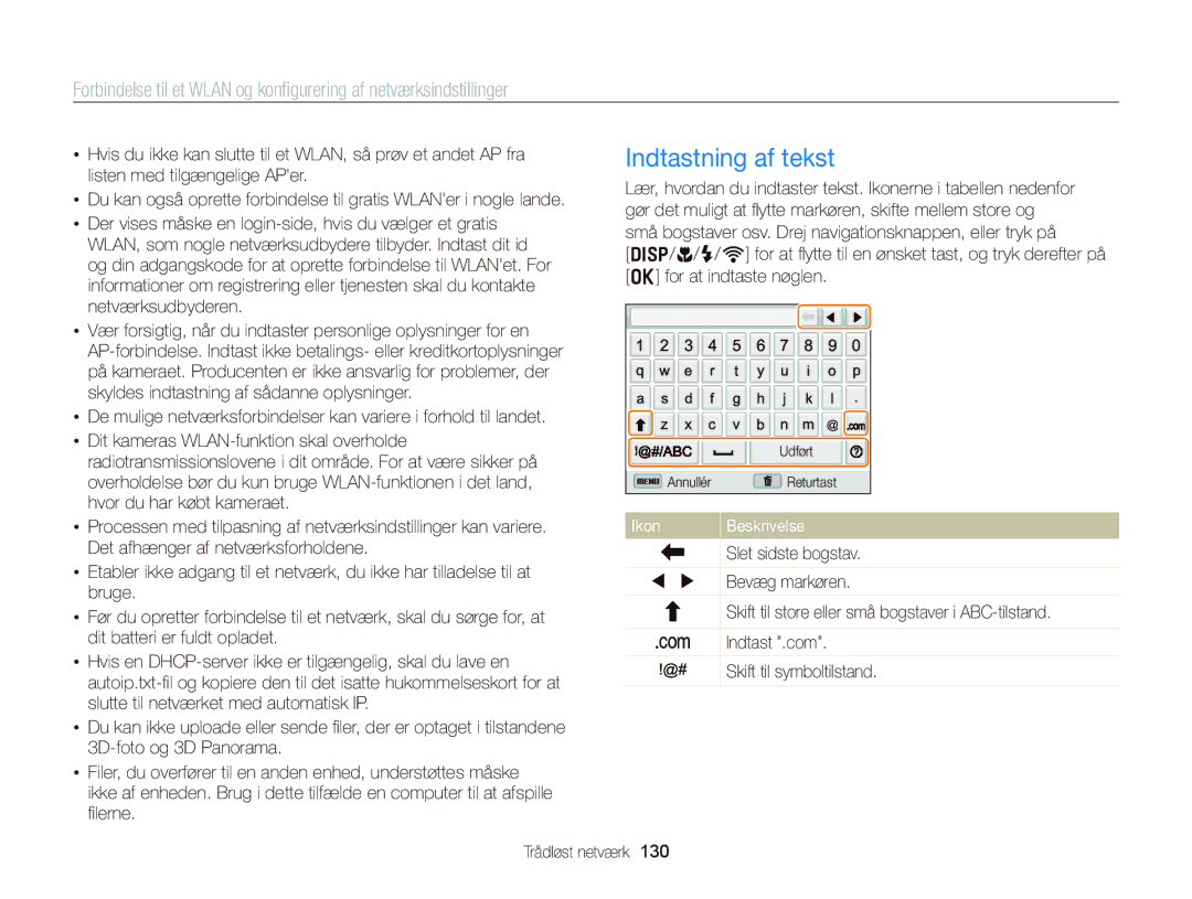 Samsung EC-EX2FZZBPWE2, EC-EX2FZZBPBE2 manual Indtastning af tekst, IkonBeskrivelse 