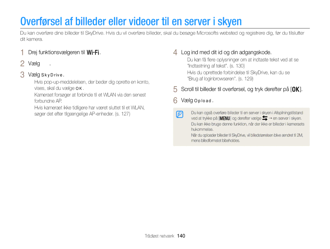 Samsung EC-EX2FZZBPWE2 Overførsel af billeder eller videoer til en server i skyen, Log ind med dit id og din adgangskode 