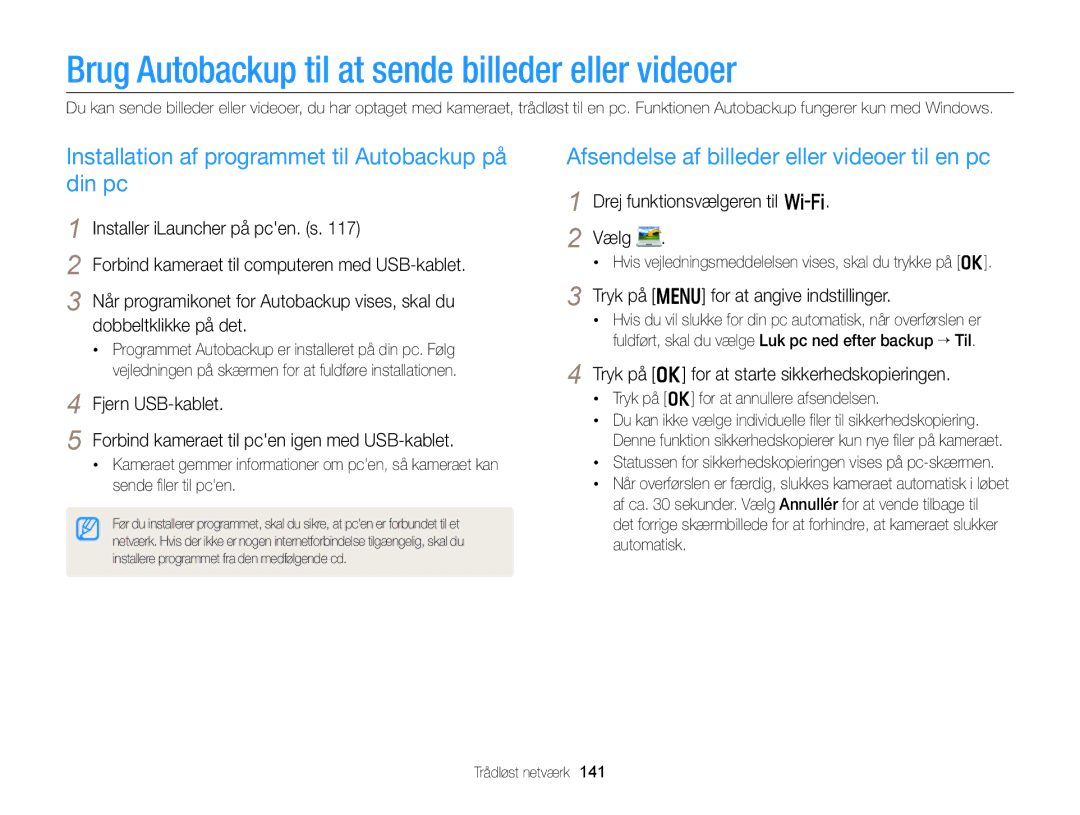 Samsung EC-EX2FZZBPBE2 Brug Autobackup til at sende billeder eller videoer, Afsendelse af billeder eller videoer til en pc 