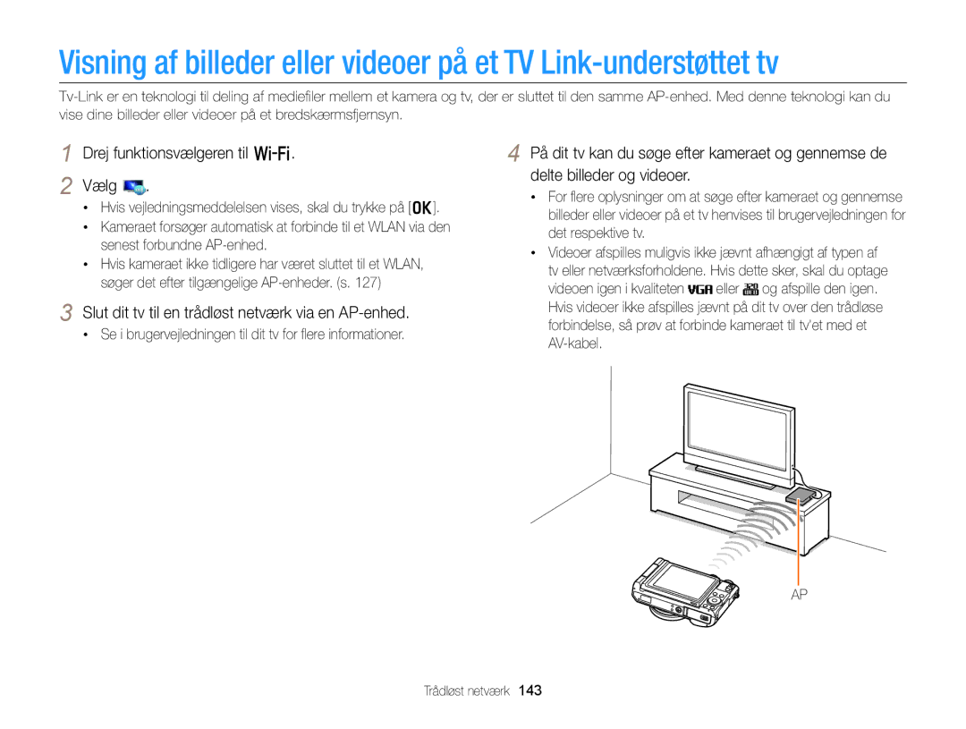 Samsung EC-EX2FZZBPBE2, EC-EX2FZZBPWE2 manual Slut dit tv til en trådløst netværk via en AP-enhed 