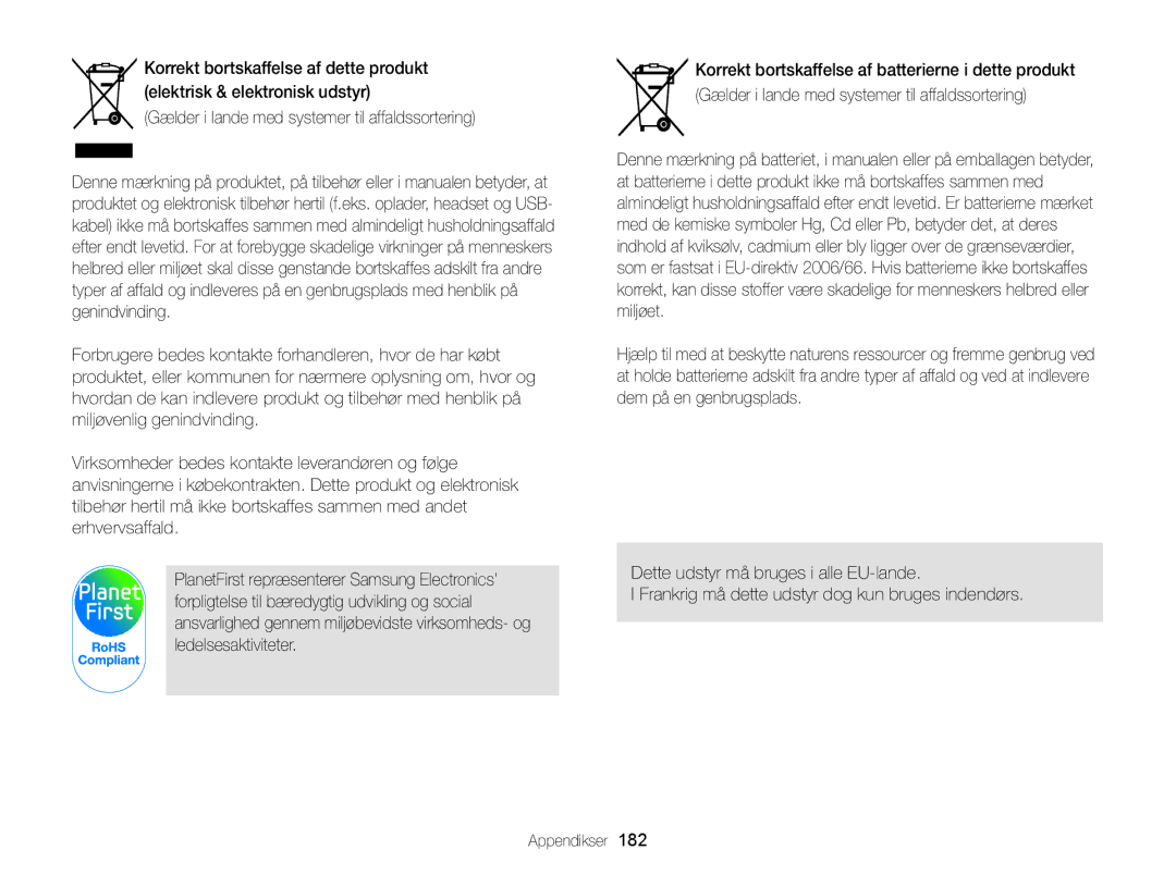 Samsung EC-EX2FZZBPWE2, EC-EX2FZZBPBE2 manual Gælder i lande med systemer til affaldssortering 