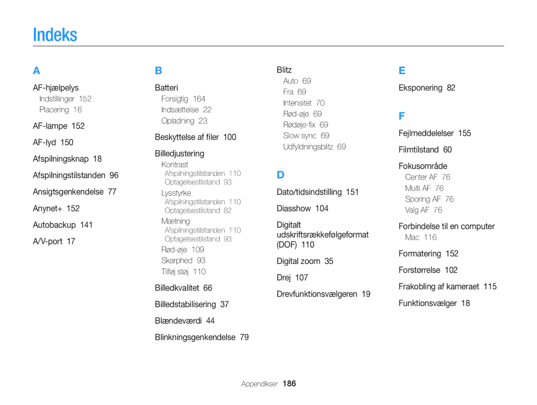 Samsung EC-EX2FZZBPWE2, EC-EX2FZZBPBE2 manual Indeks 