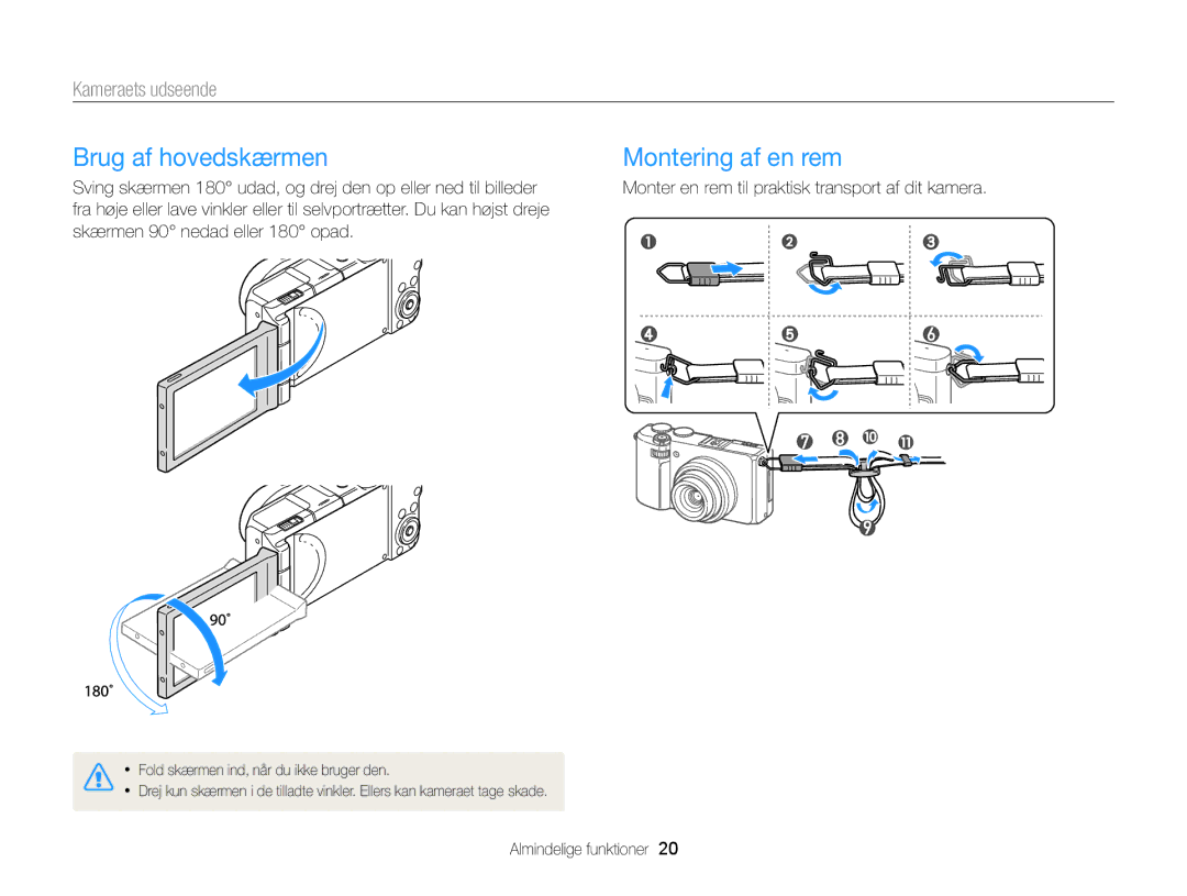 Samsung EC-EX2FZZBPWE2, EC-EX2FZZBPBE2 manual Brug af hovedskærmen, Montering af en rem 