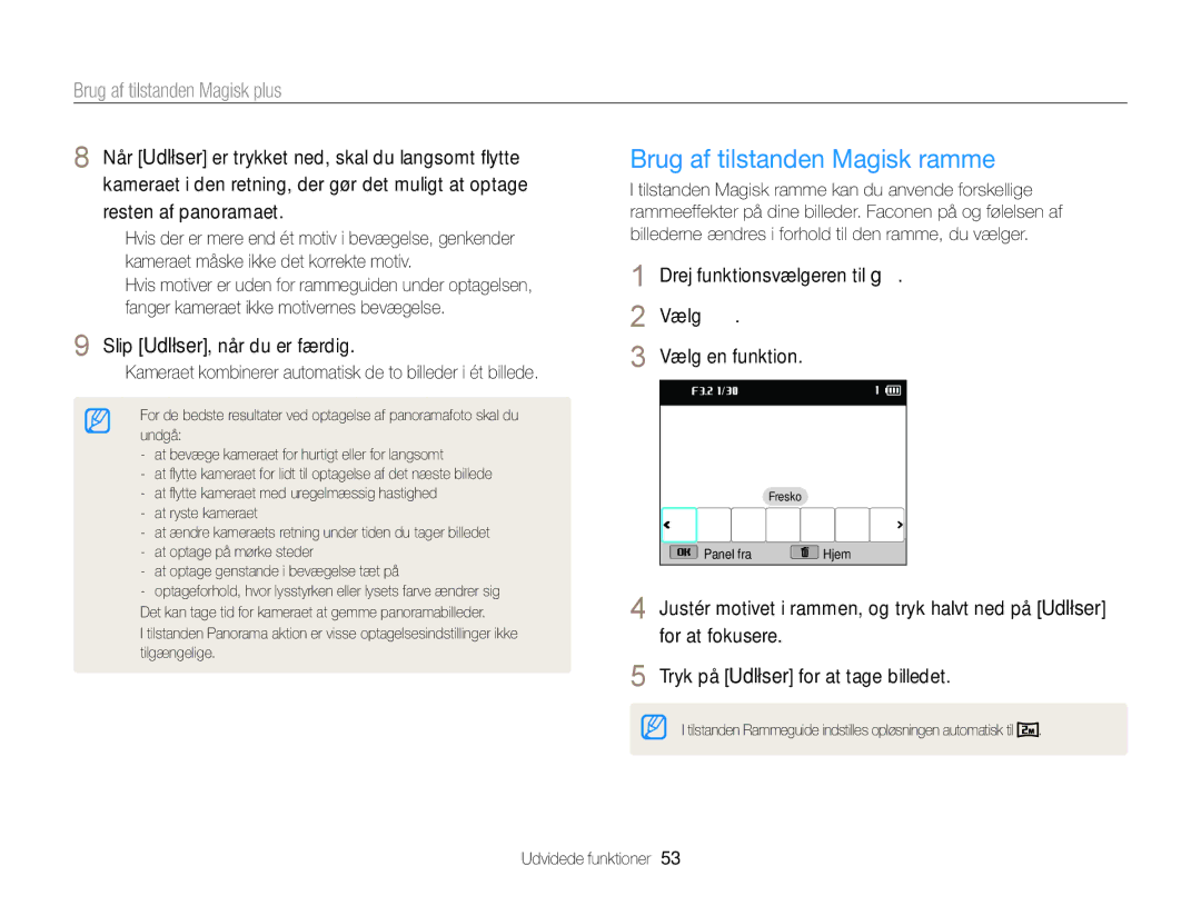 Samsung EC-EX2FZZBPBE2, EC-EX2FZZBPWE2 manual Brug af tilstanden Magisk ramme, Slip Udløser, når du er færdig 