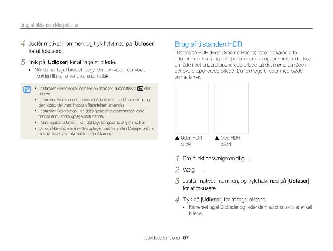 Samsung EC-EX2FZZBPBE2, EC-EX2FZZBPWE2 manual Brug af tilstanden HDR, Effekt 