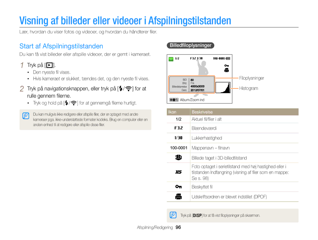 Samsung EC-EX2FZZBPWE2 manual Visning af billeder eller videoer i Afspilningstilstanden, Start af Afspilningstilstanden 