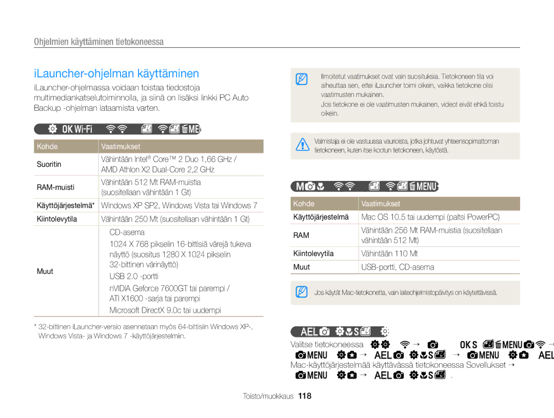 Samsung EC-EX2FZZBPWE2 manual ILauncher-ohjelman käyttäminen, Ohjelmien käyttäminen tietokoneessa, ILauncherin avaaminen 