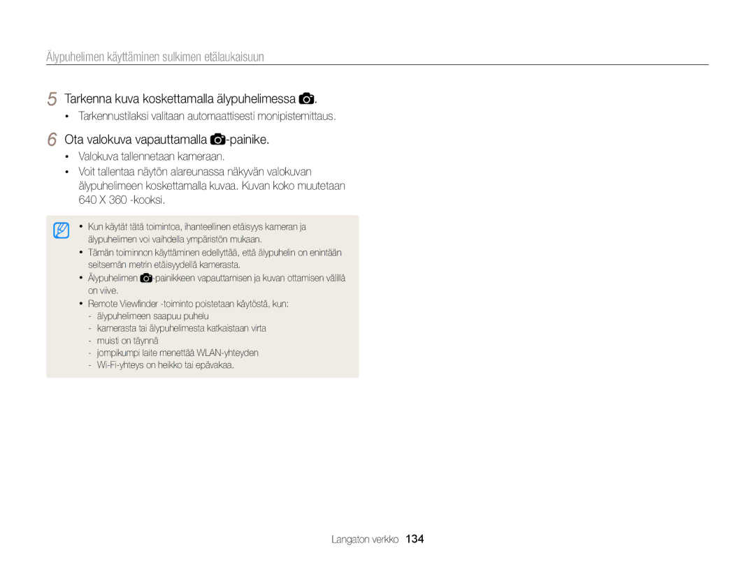 Samsung EC-EX2FZZBPWE2 manual Älypuhelimen käyttäminen sulkimen etälaukaisuun, Tarkenna kuva koskettamalla älypuhelimessa 