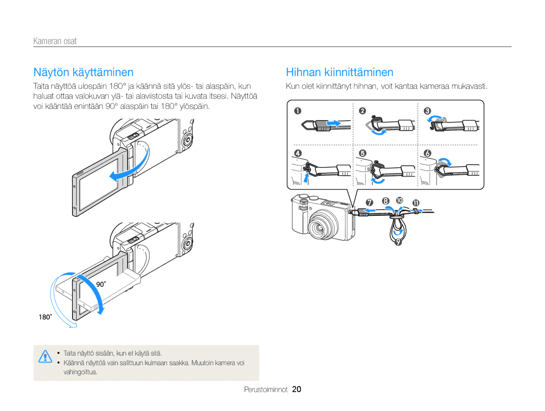 Samsung EC-EX2FZZBPWE2, EC-EX2FZZBPBE2 manual Näytön käyttäminen, Hihnan kiinnittäminen 