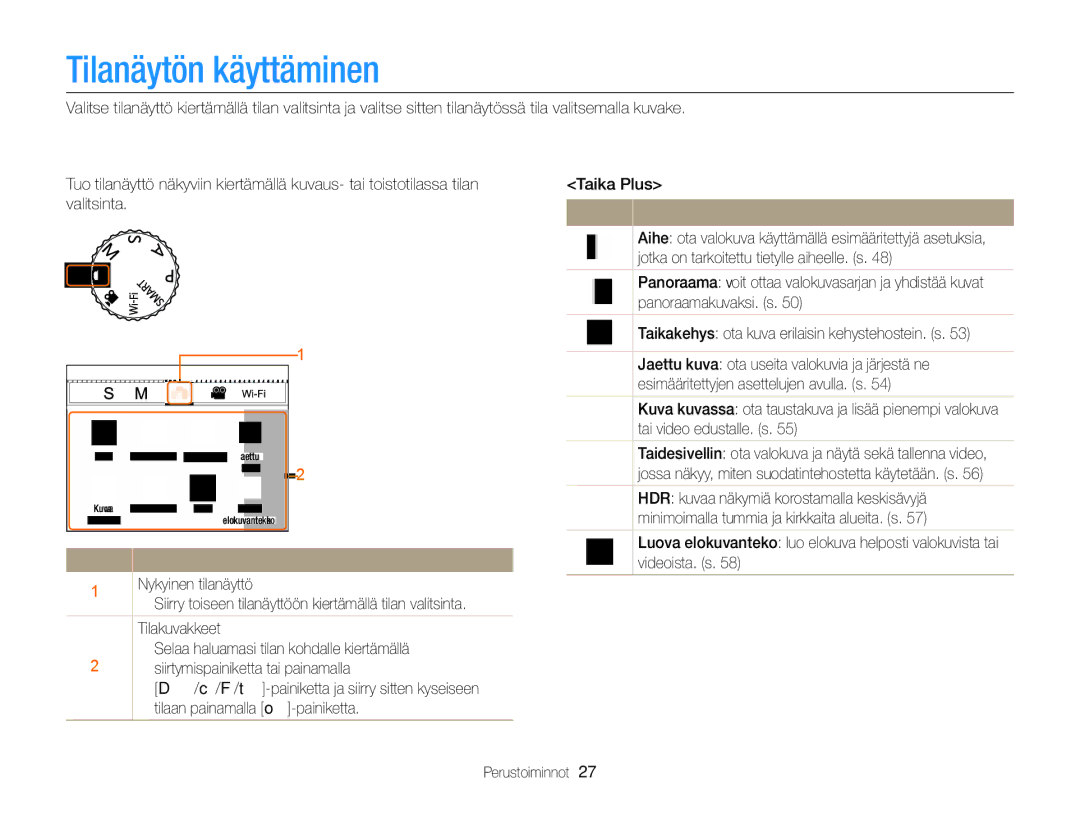 Samsung EC-EX2FZZBPBE2, EC-EX2FZZBPWE2 Tilanäytön käyttäminen, Tilanäytön valitseminen, Tilanäytön kuvakkeet, Nro Kuvaus 