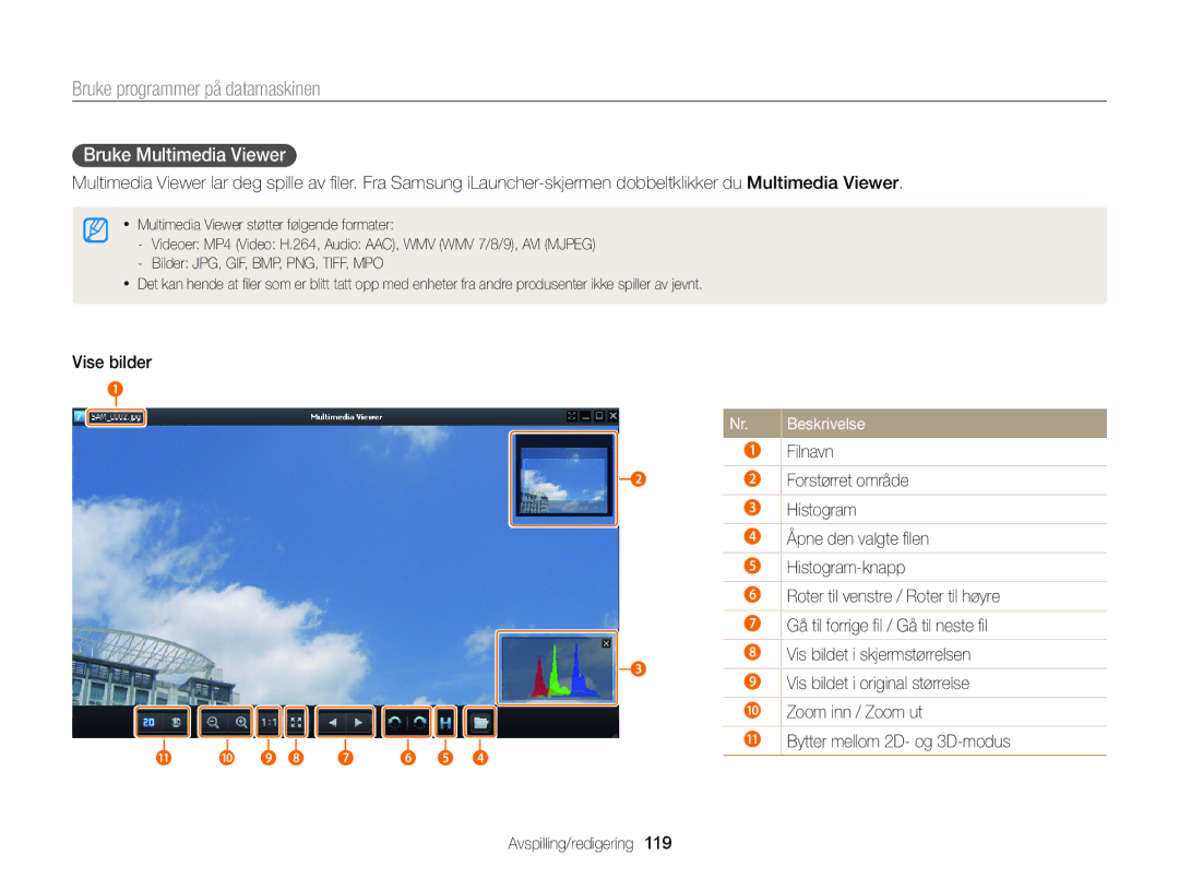 Samsung EC-EX2FZZBPBE2, EC-EX2FZZBPWE2 manual Bruke Multimedia Viewer, Vise bilder 