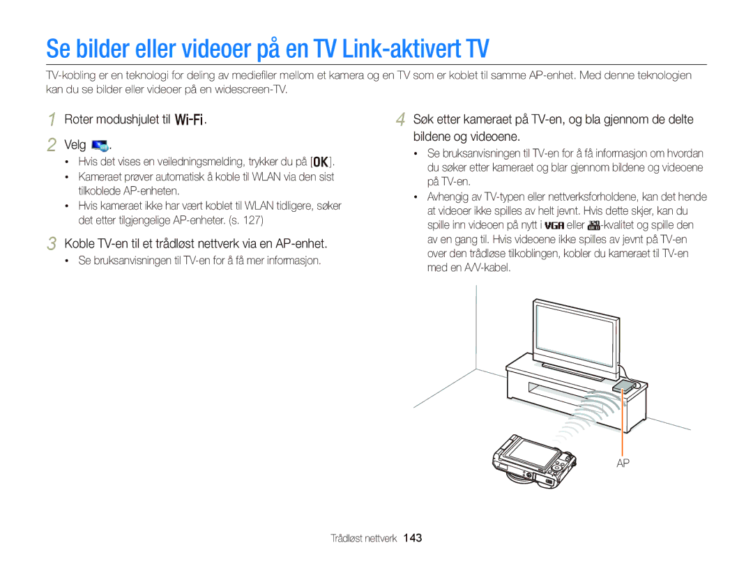 Samsung EC-EX2FZZBPBE2, EC-EX2FZZBPWE2 manual Se bilder eller videoer på en TV Link-aktivert TV 