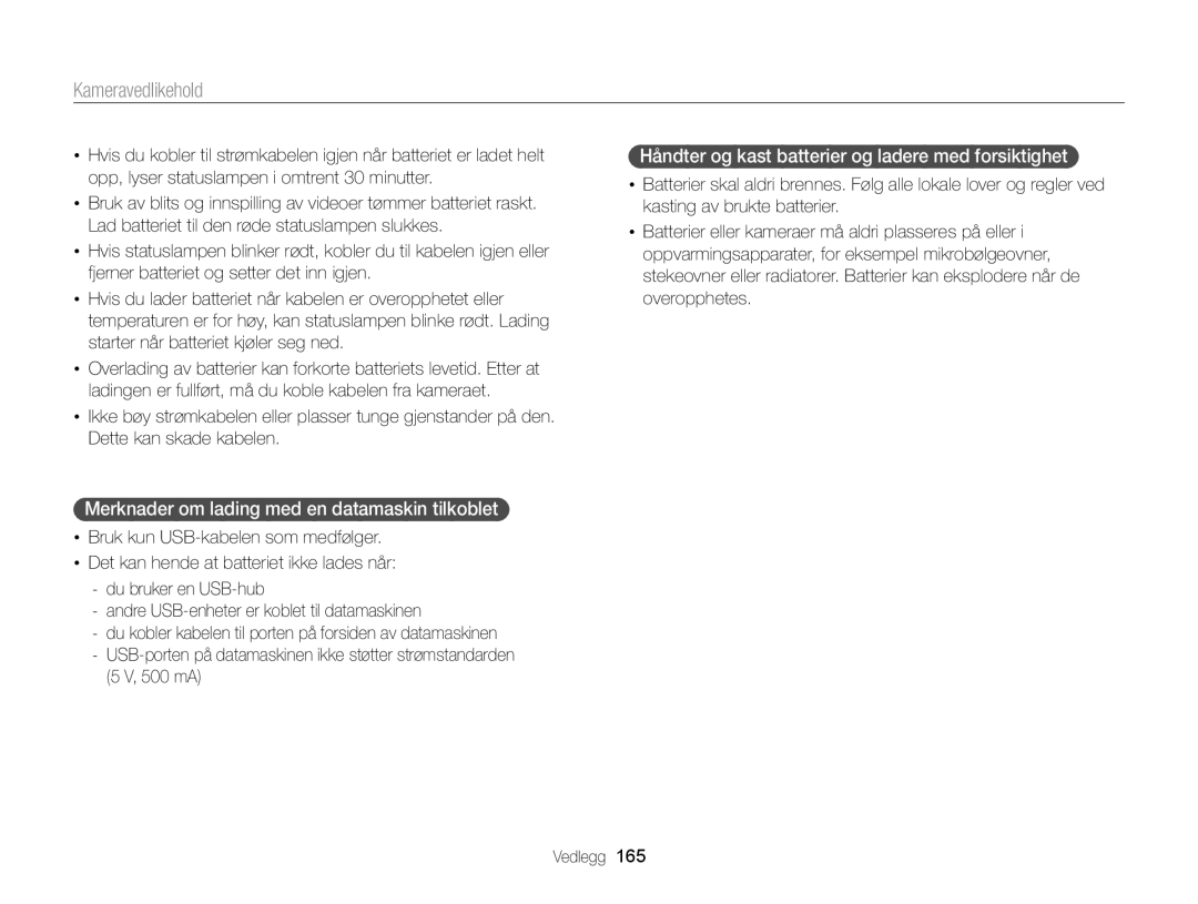 Samsung EC-EX2FZZBPBE2, EC-EX2FZZBPWE2 manual Merknader om lading med en datamaskin tilkoblet 