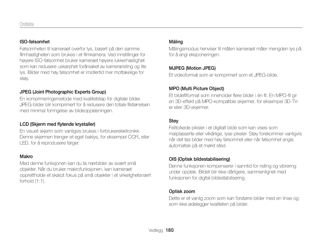 Samsung EC-EX2FZZBPWE2, EC-EX2FZZBPBE2 manual Ordliste 