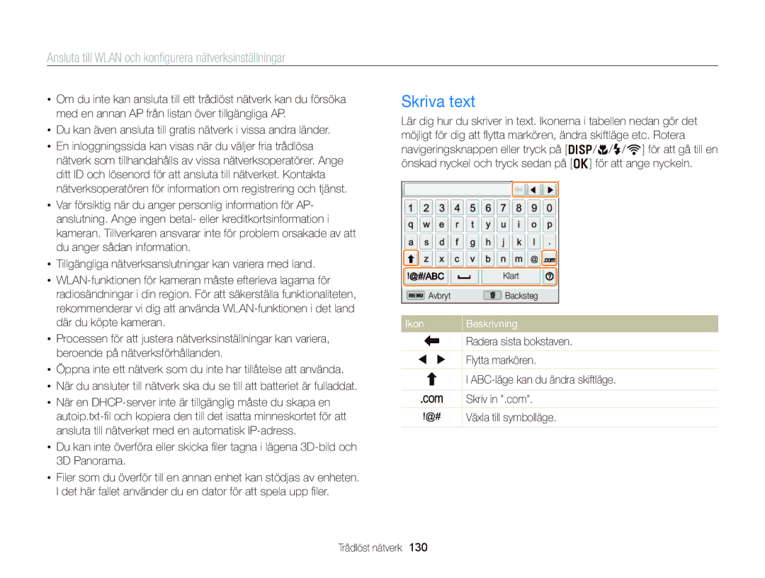 Samsung EC-EX2FZZBPWE2, EC-EX2FZZBPBE2 manual Skriva text, IkonBeskrivning 