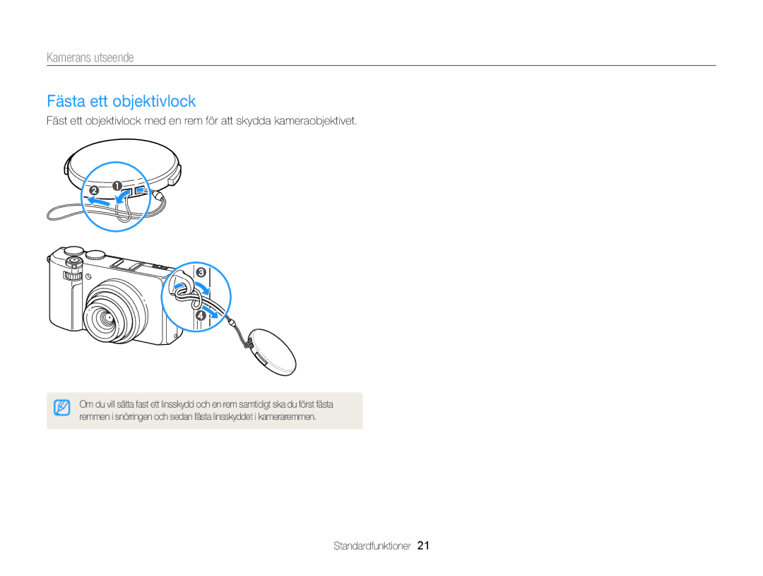 Samsung EC-EX2FZZBPBE2, EC-EX2FZZBPWE2 manual Fästa ett objektivlock 