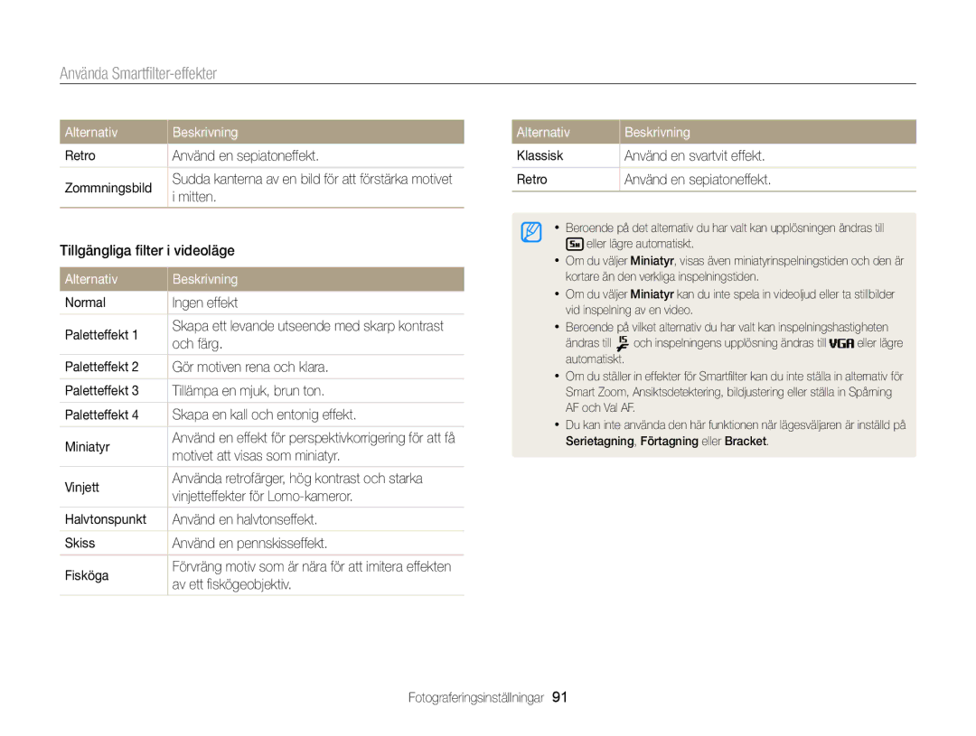 Samsung EC-EX2FZZBPBE2, EC-EX2FZZBPWE2 manual Använda Smartﬁlter-effekter 