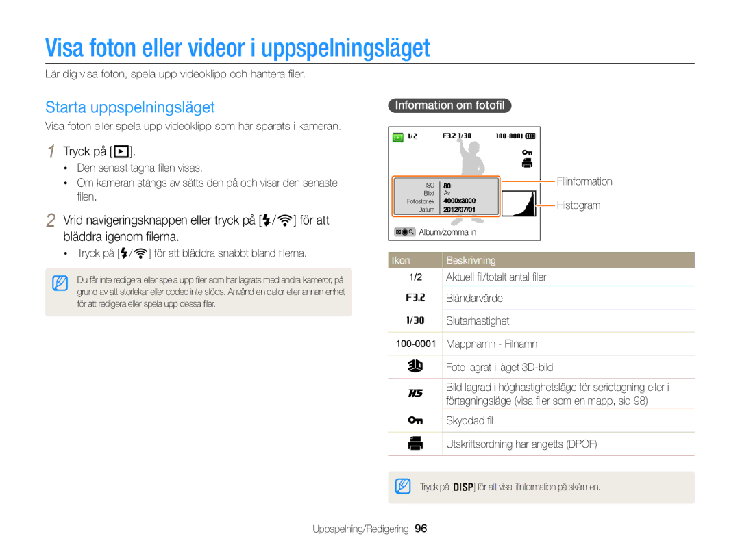 Samsung EC-EX2FZZBPWE2, EC-EX2FZZBPBE2 Visa foton eller videor i uppspelningsläget, Starta uppspelningsläget, Tryck på P 