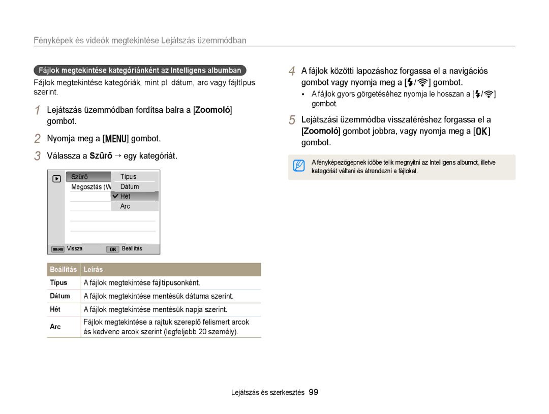 Samsung EC-EX2FZZBPBE3, EC-EX2FZZBPWE3 manual Lejátszás üzemmódban fordítsa balra a Zoomoló, Gombot Nyomja meg a m gombot 