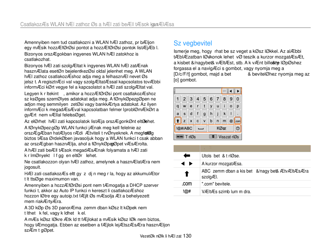 Samsung EC-EX2FZZBPWE2 Szövegbevitel, F/t gombot, majd a betű beviteléhez nyomja meg az o gombot, Törlés Visszatörlés 