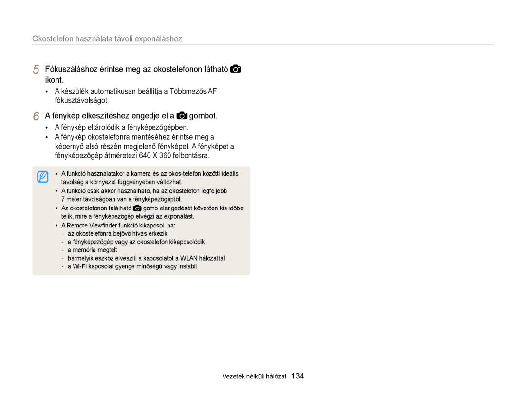 Samsung EC-EX2FZZBPWE2, EC-EX2FZZBPBE3, EC-EX2FZZBPWE3, EC-EX2FZZBPBE2 manual Okostelefon használata távoli exponáláshoz 