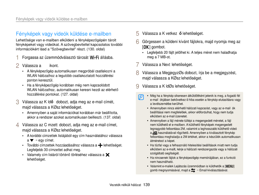 Samsung EC-EX2FZZBPBE3, EC-EX2FZZBPWE3, EC-EX2FZZBPBE2, EC-EX2FZZBPWE2 manual Fényképek vagy videók küldése e-mailben 