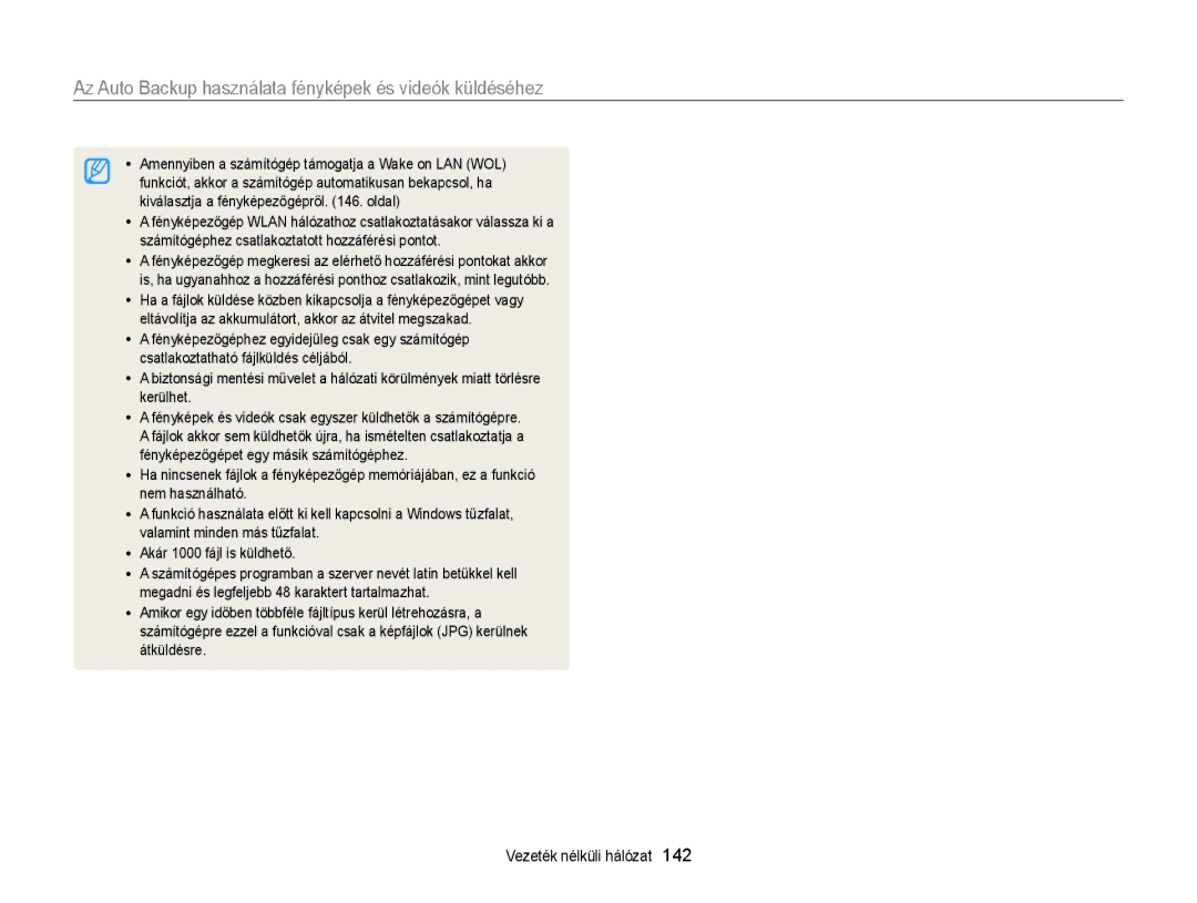 Samsung EC-EX2FZZBPWE2, EC-EX2FZZBPBE3, EC-EX2FZZBPWE3 manual Az Auto Backup használata fényképek és videók küldéséhez, 142 