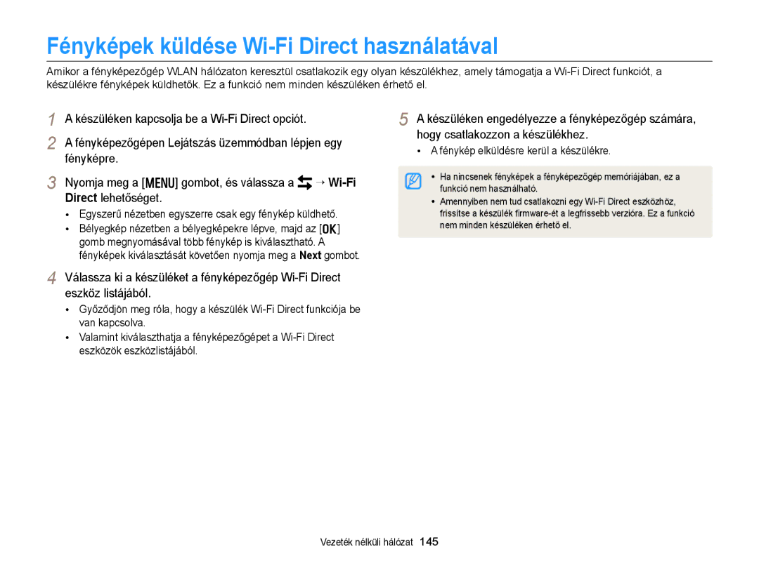 Samsung EC-EX2FZZBPBE2 manual Fényképek küldése Wi-Fi Direct használatával, Fényképre Nyomja meg a m gombot, és válassza a 