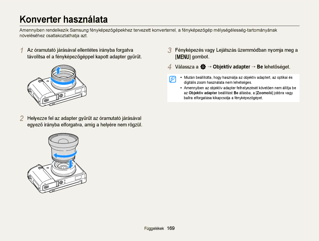 Samsung EC-EX2FZZBPBE2, EC-EX2FZZBPBE3, EC-EX2FZZBPWE3, EC-EX2FZZBPWE2 manual Konverter használata 