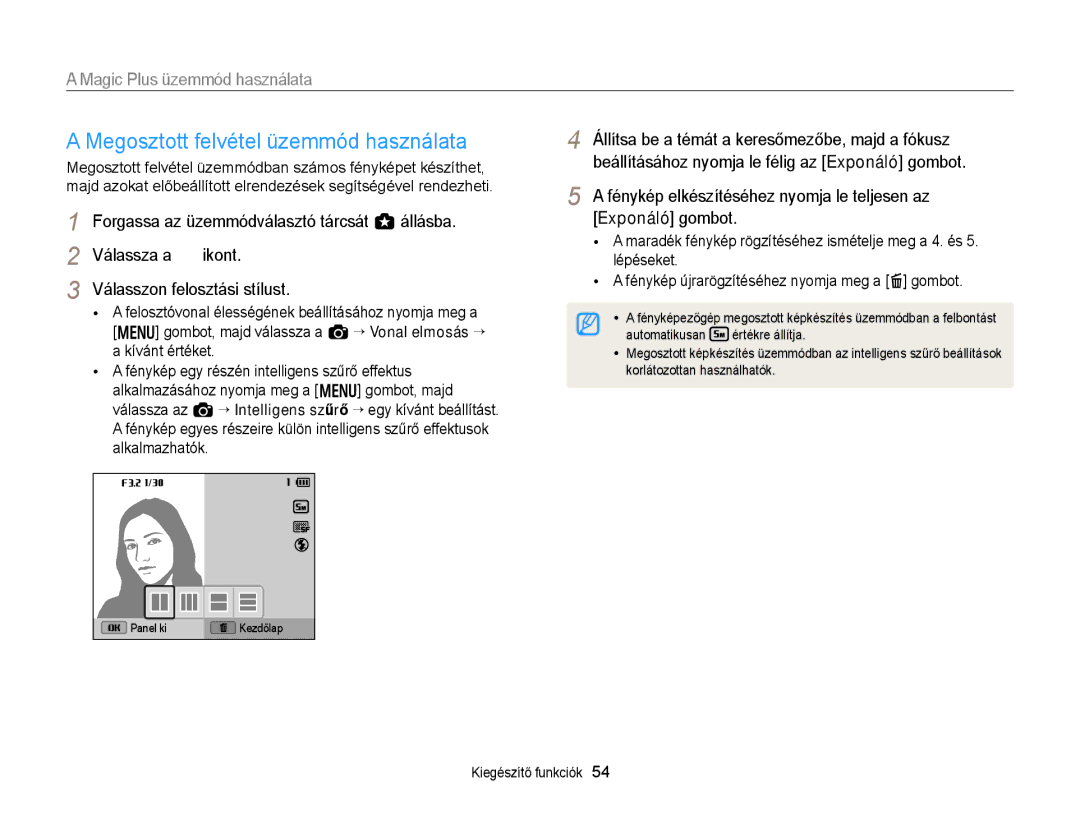 Samsung EC-EX2FZZBPWE2 manual Megosztott felvétel üzemmód használata, Válassza a Ikont Válasszon felosztási stílust 