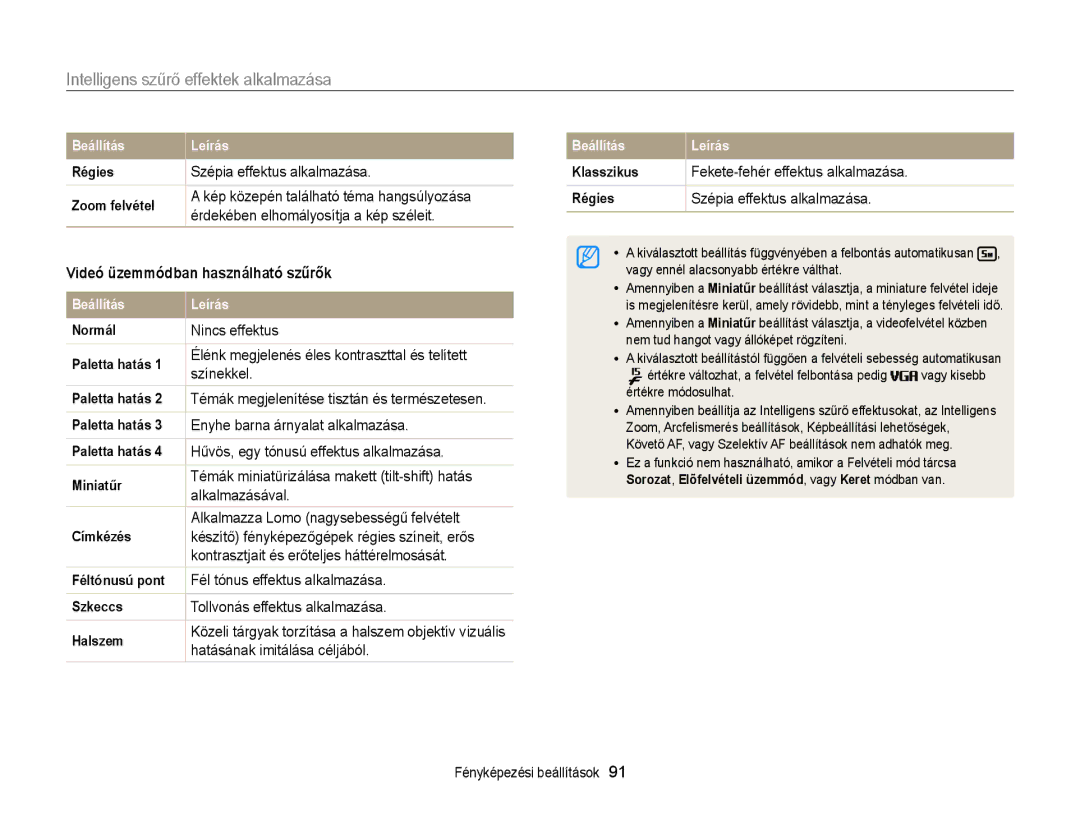 Samsung EC-EX2FZZBPBE3, EC-EX2FZZBPWE3, EC-EX2FZZBPBE2, EC-EX2FZZBPWE2 manual Intelligens szűrő effektek alkalmazása 