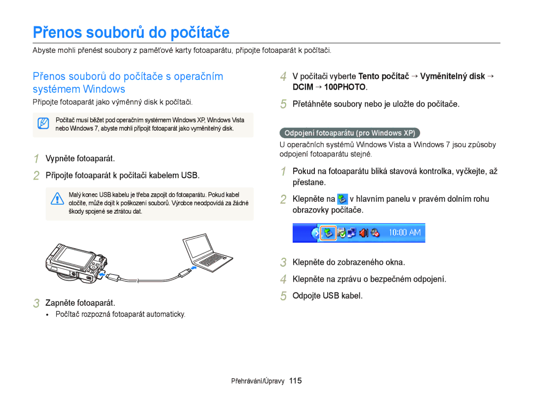 Samsung EC-EX2FZZBPBE3, EC-EX2FZZBPWE3 manual Přenos souborů do počítače s operačním, Systémem Windows 