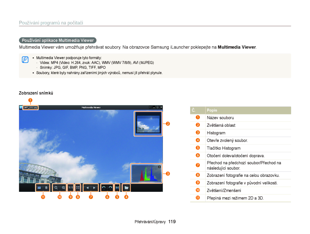 Samsung EC-EX2FZZBPBE3, EC-EX2FZZBPWE3 manual Používání aplikace Multimedia Viewer, Zobrazení snímků 