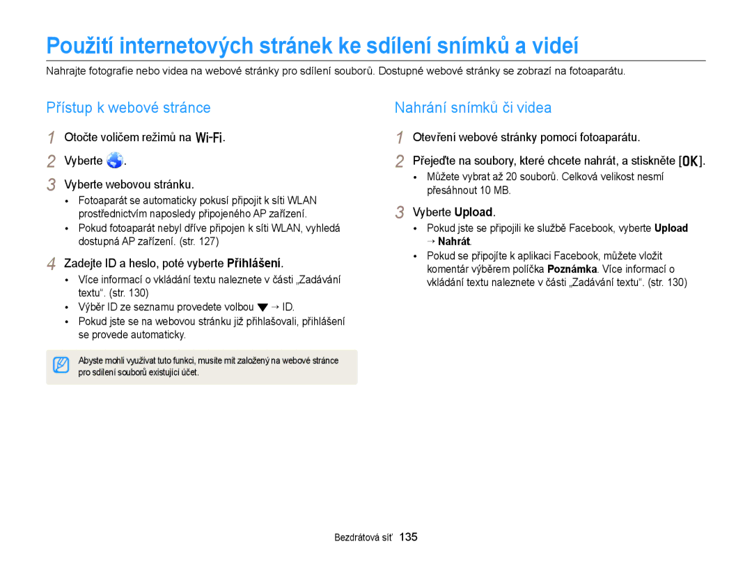 Samsung EC-EX2FZZBPBE3, EC-EX2FZZBPWE3 Použití internetových stránek ke sdílení snímků a videí, Přístup k webové stránce 