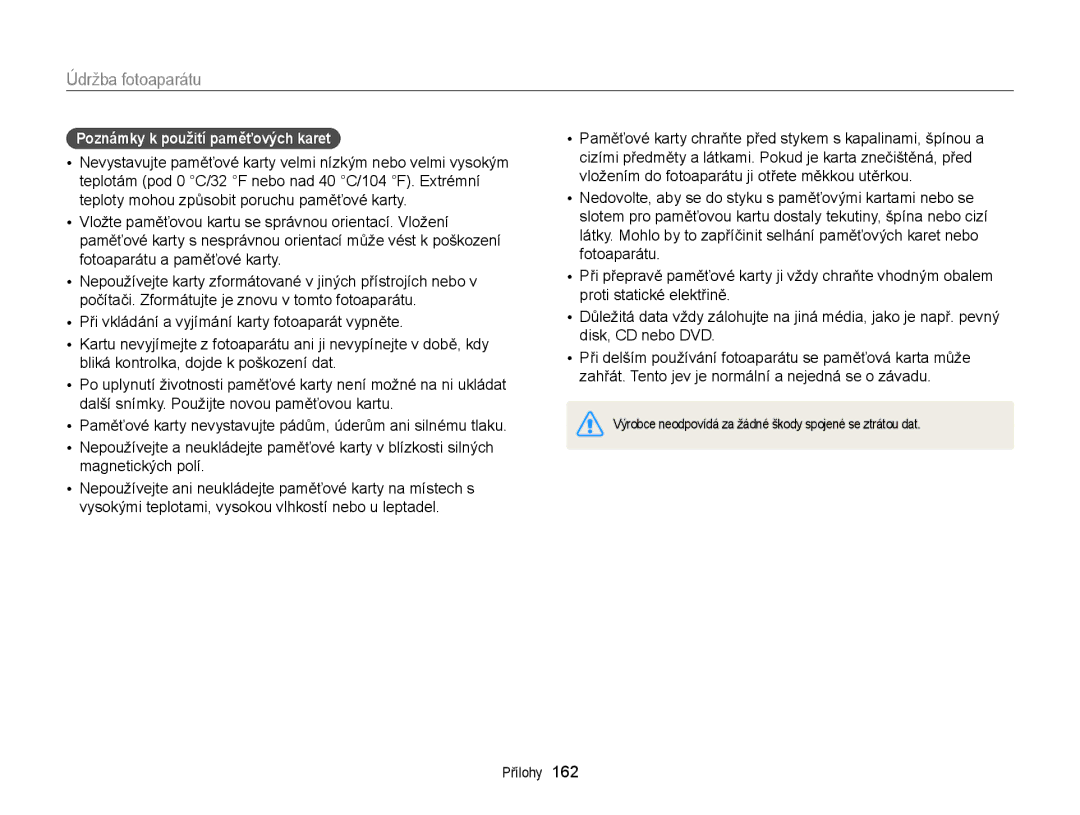 Samsung EC-EX2FZZBPWE3, EC-EX2FZZBPBE3 manual Poznámky k použití paměťových karet 